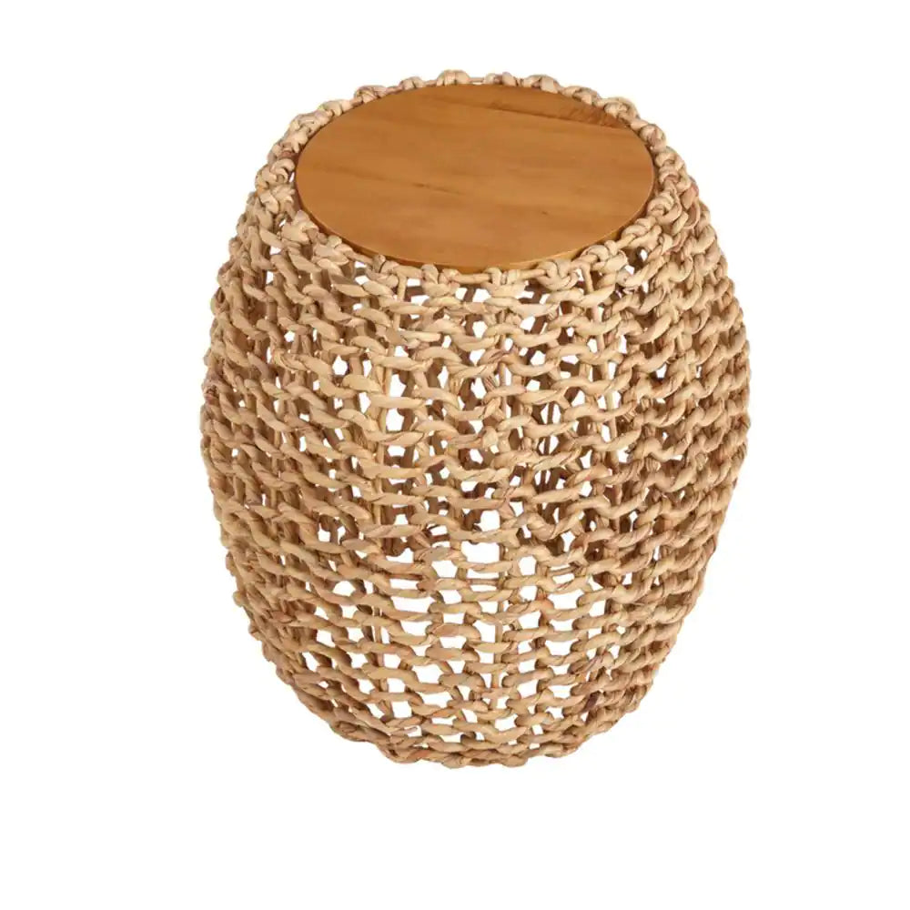 Brisbane round Natural Finish Woven Accent Table with round Drum Design (19.69 In. W X 21.65 In. H)