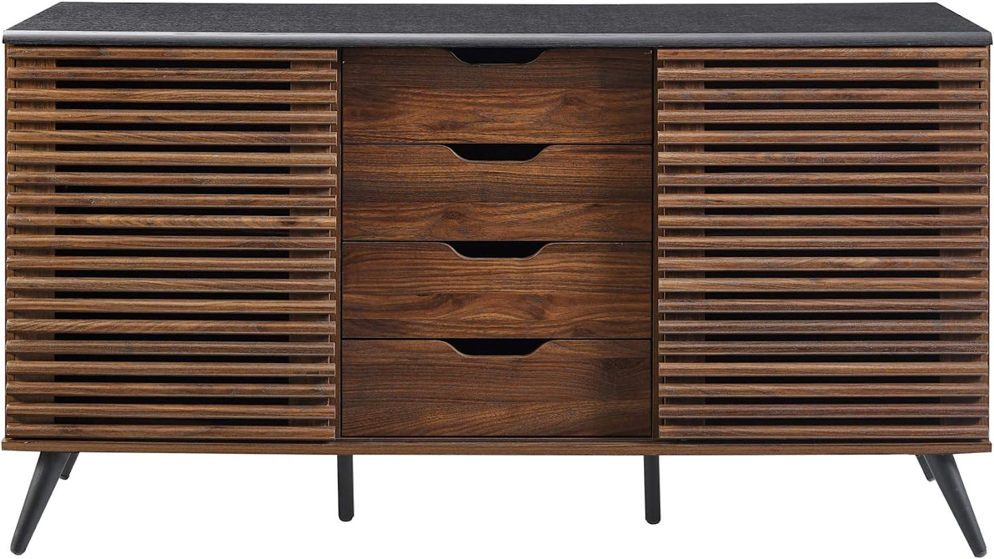 Modern 4 Drawer Sliding Door Wood Buffet
