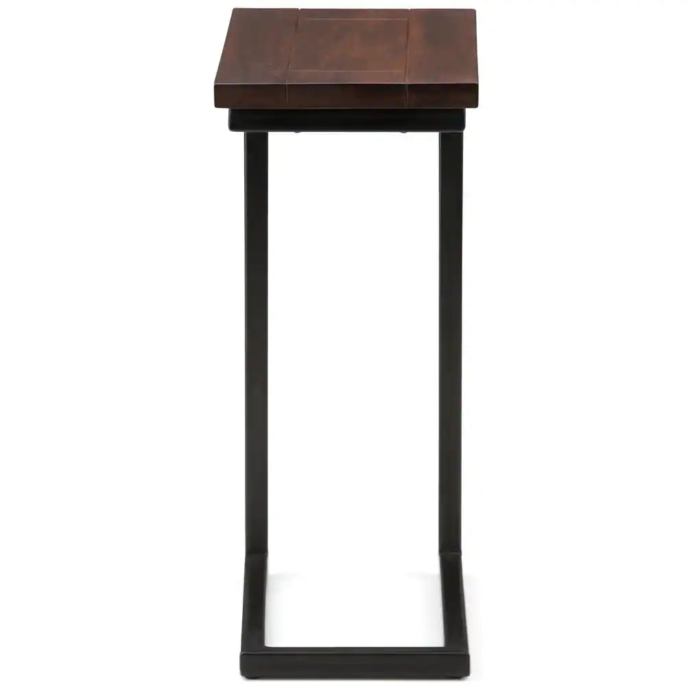 Skyler Solid Mango Wood and Metal 18 In. Wide Rectangle Industrial C Side Table in Dark Cognac Brown, Fully Assembled