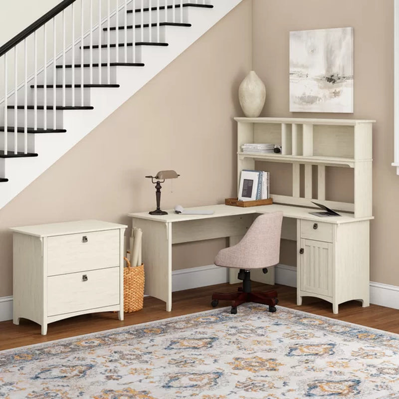 Saraghna L-Shape Credenza Desk with Hutch