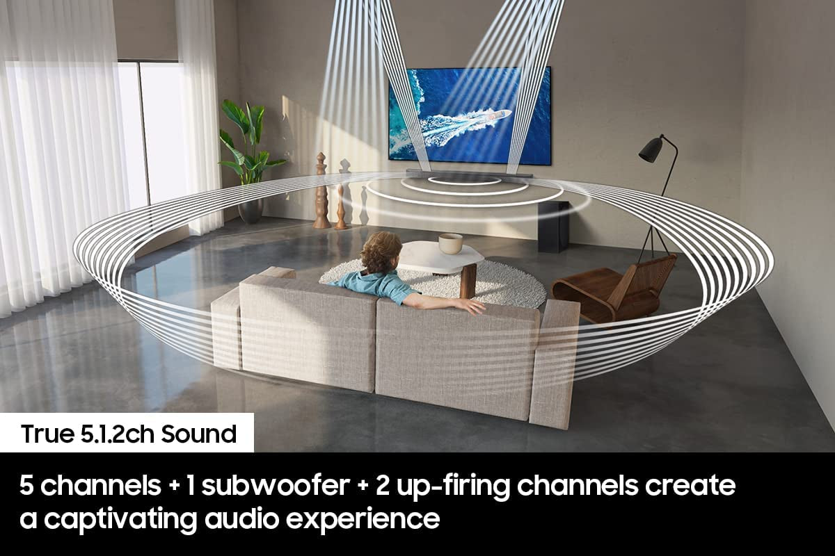 SAMSUNG HW-Q800B/ZA 5.1.2Ch Soundbar W/ Wireless Dolby Atmos, DTS:X, Q Symphony, Spacefit Sound, Built in Voice Assistant, Airplay 2, Game Pro Mode, Tap Sound, 2022