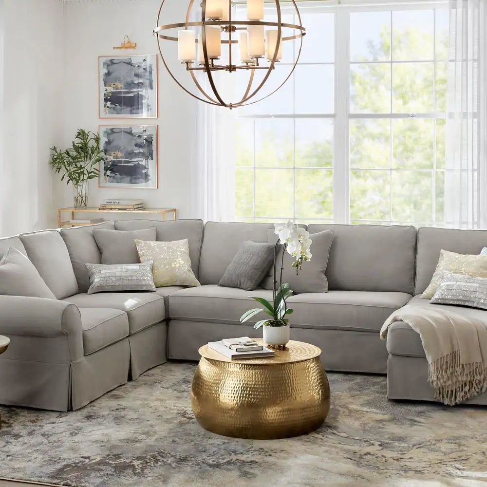 Calluna 31 In. Gold Medium round Metal Coffee Table with Lift Top