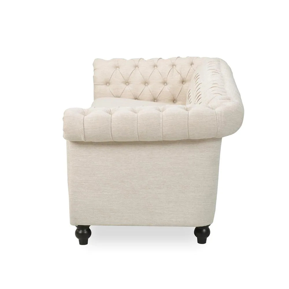 Parksley 84.75 In. Beige Solid Fabric 3-Seat Chesterfield Sofa with Removable Cushions