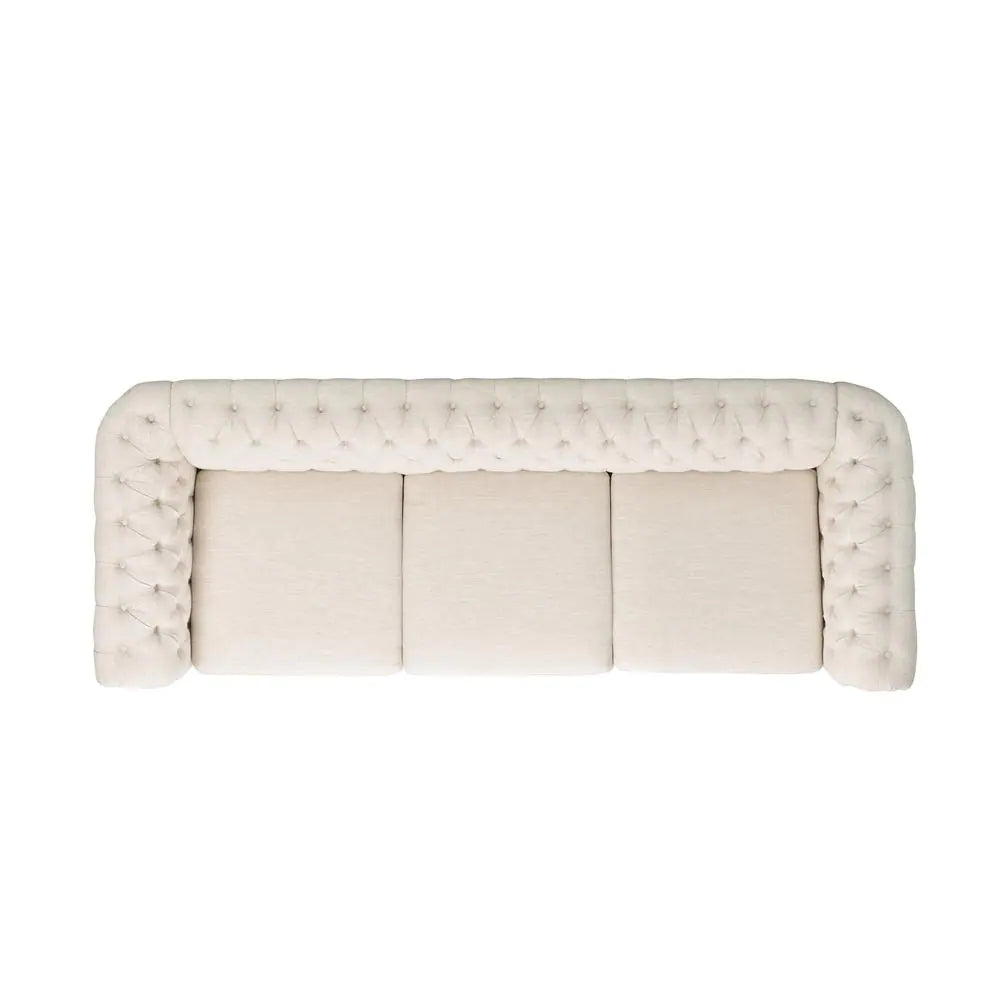 Parksley 84.75 In. Beige Solid Fabric 3-Seat Chesterfield Sofa with Removable Cushions
