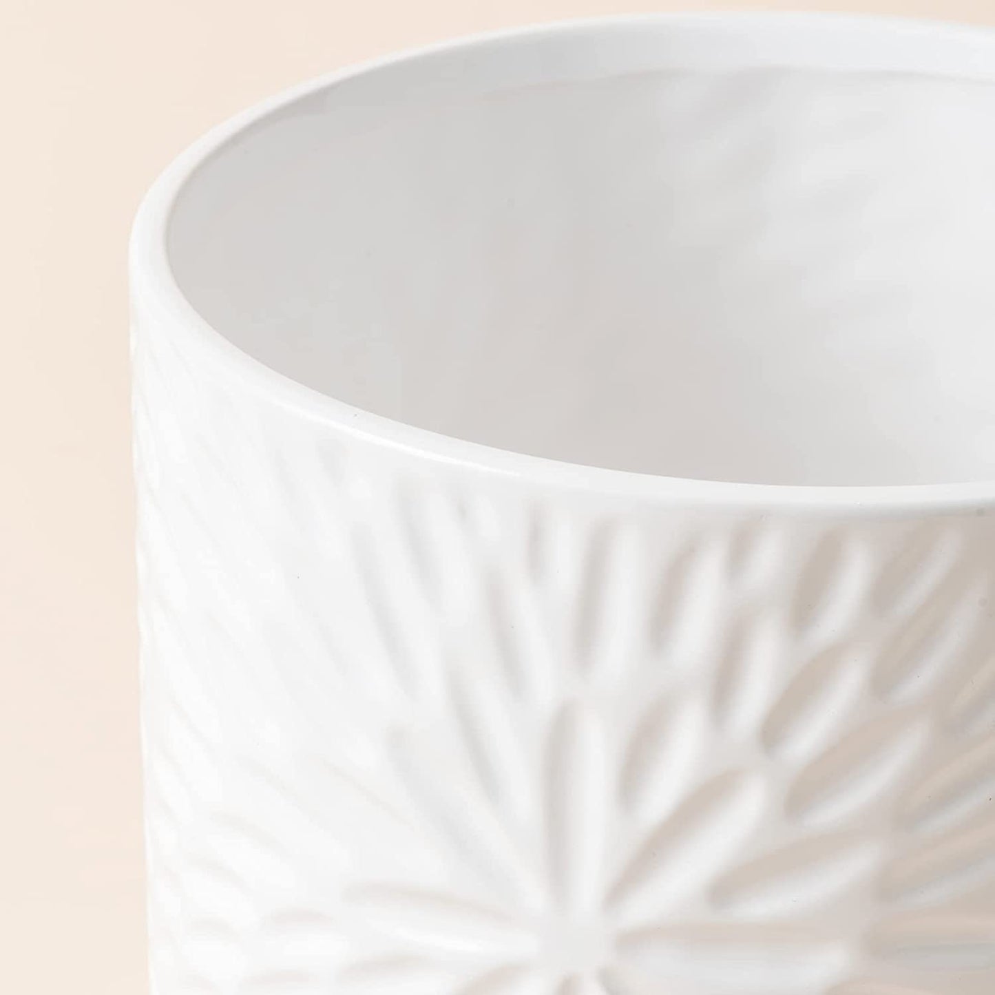 LA JOLIE MUSE Ceramic Plant Pot with Wood Stand - 8 Inch Unique Modern Flower Pots Indoor with Wood Planter Holder with Drainage, Bright White