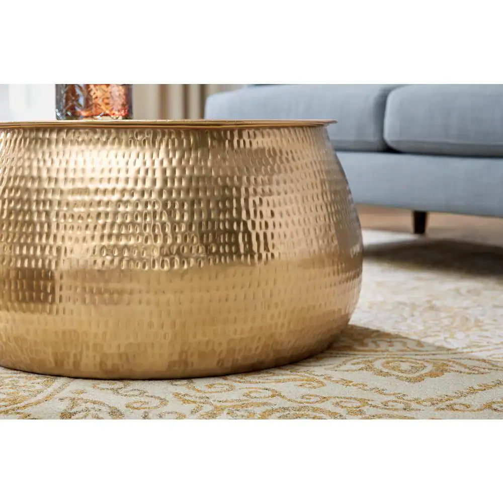 Calluna 31 In. Gold Medium round Metal Coffee Table with Lift Top