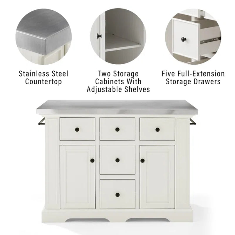Diamondback 50'' Wide Rolling Kitchen Island Set with Stainless Steel Top