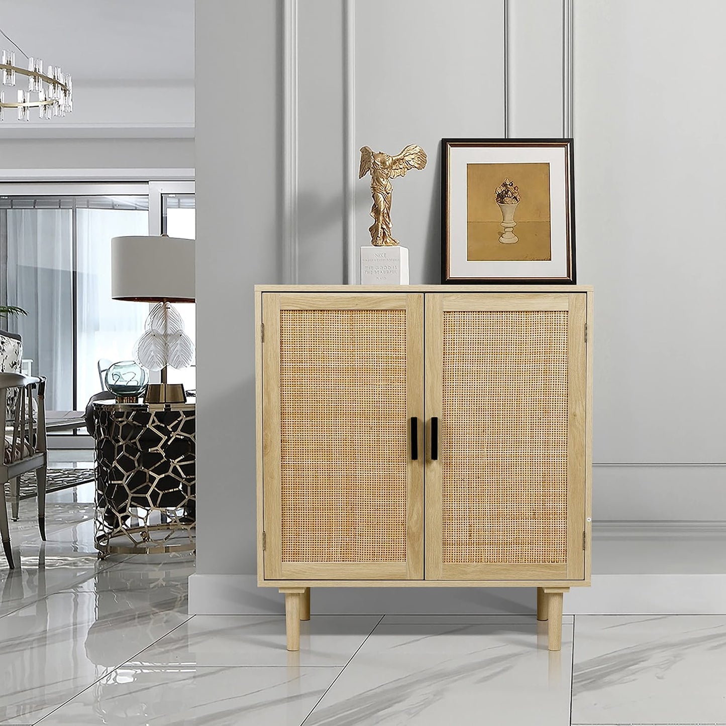 Sideboard Buffet Cabinet with Rattan Decorated Doors