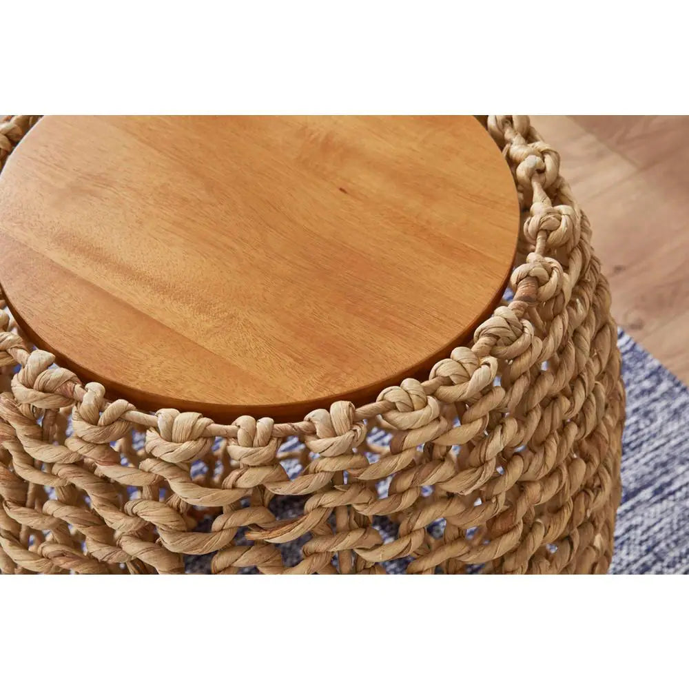 Brisbane round Natural Finish Woven Accent Table with round Drum Design (19.69 In. W X 21.65 In. H)