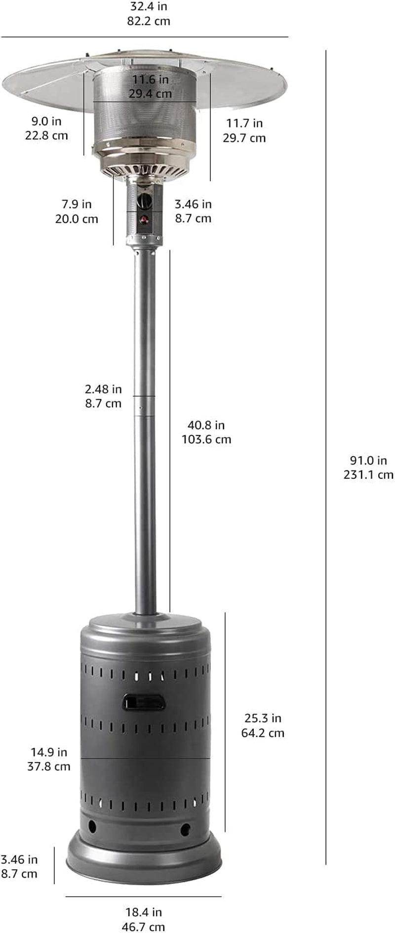 46,000 BTU Outdoor Propane Patio Heater with Wheels, Commercial & Residential - Slate Gray