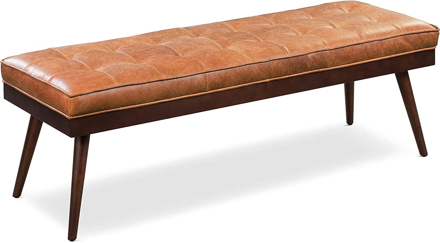 Luca Leather Bench, Tan