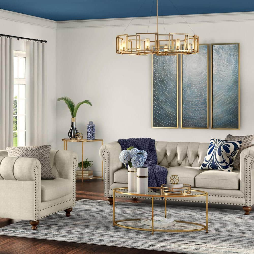 Bella 46 In. Gold Leaf/Clear Large Oval Glass Coffee Table with Shelf