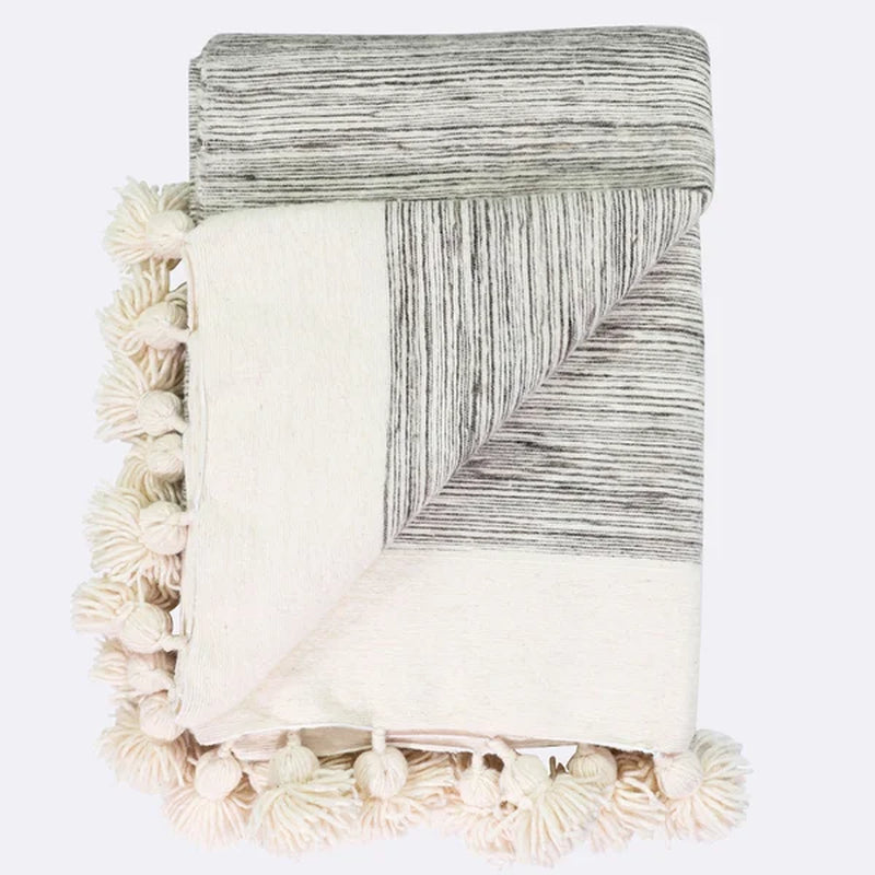 Pom Pom Wool Blanket & Pillow Set