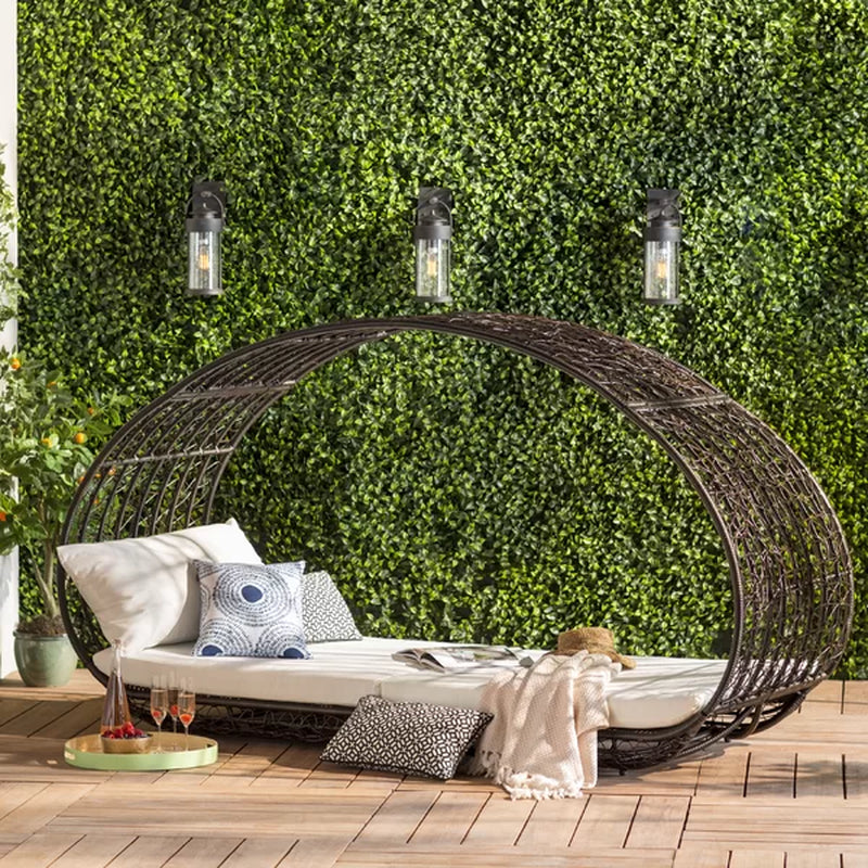 Lavina 91.25'' Wide Outdoor Wicker Patio Daybed with Cushions
