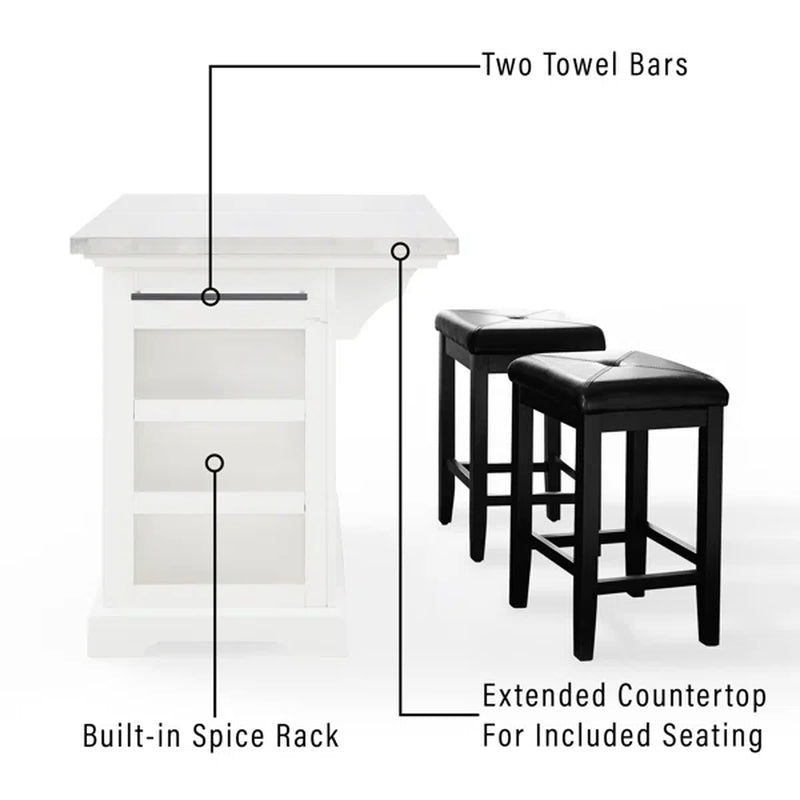 Diamondback 50'' Wide Rolling Kitchen Island Set with Stainless Steel Top