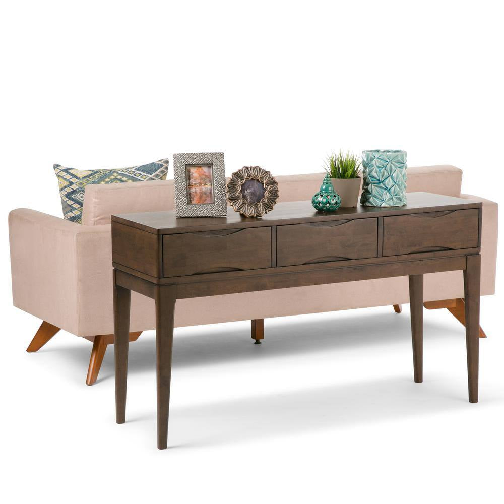 Harper Solid Hardwood 54 In. Wide Mid-Century Modern Console Sofa Table in Walnut Brown