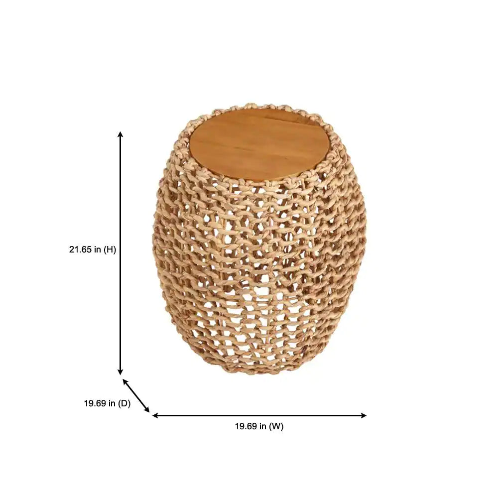Brisbane round Natural Finish Woven Accent Table with round Drum Design (19.69 In. W X 21.65 In. H)