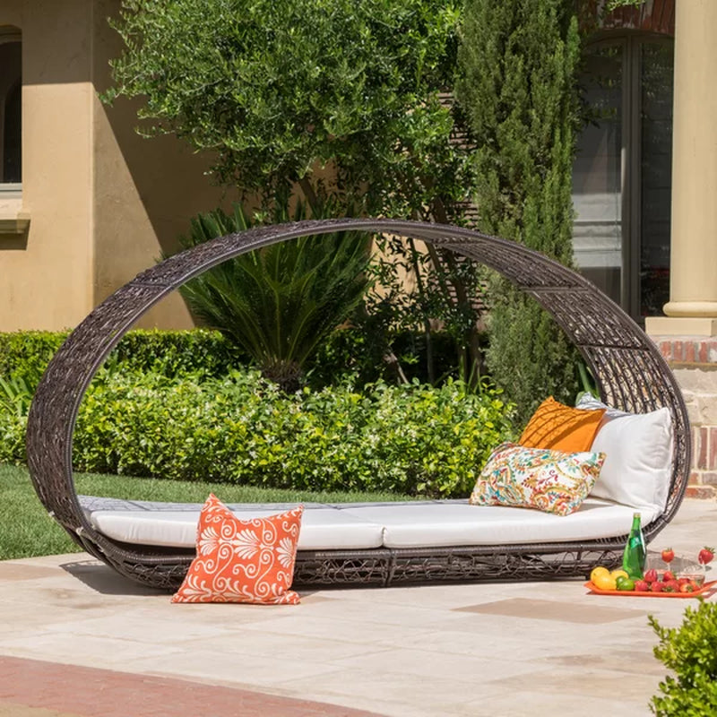 Lavina 91.25'' Wide Outdoor Wicker Patio Daybed with Cushions