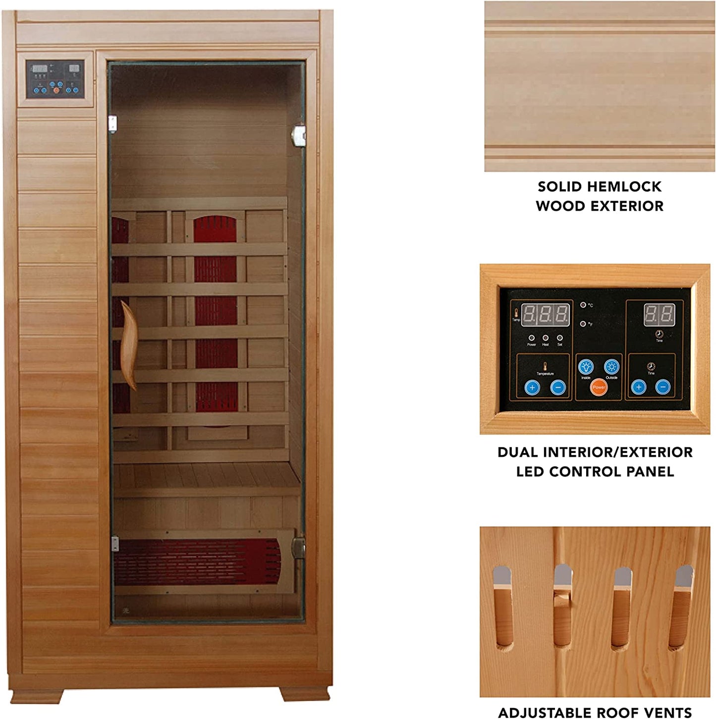 Radiant Saunas BSA2400 1-2 Person Hemlock Ceramic Infrared Sauna