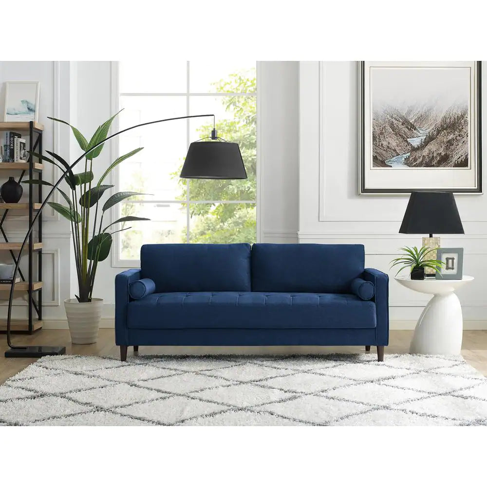 Lillith 31.1 In. Navy Blue Polyester 4-Seater Tuxedo Sofa with Square Arms