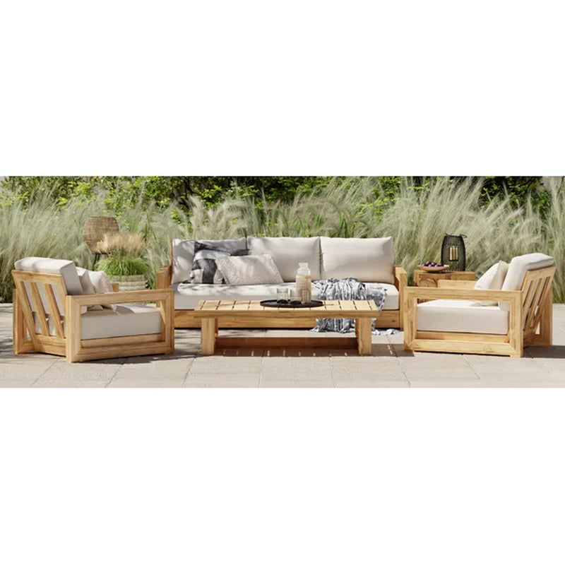 Melrose 76.8'' Wide Outdoor Teak Patio Sofa with Cushions