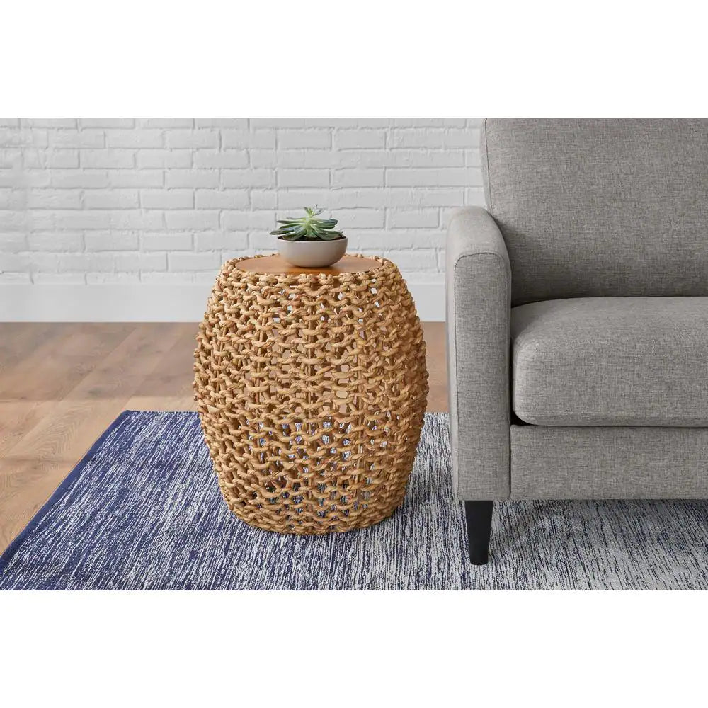 Brisbane round Natural Finish Woven Accent Table with round Drum Design (19.69 In. W X 21.65 In. H)
