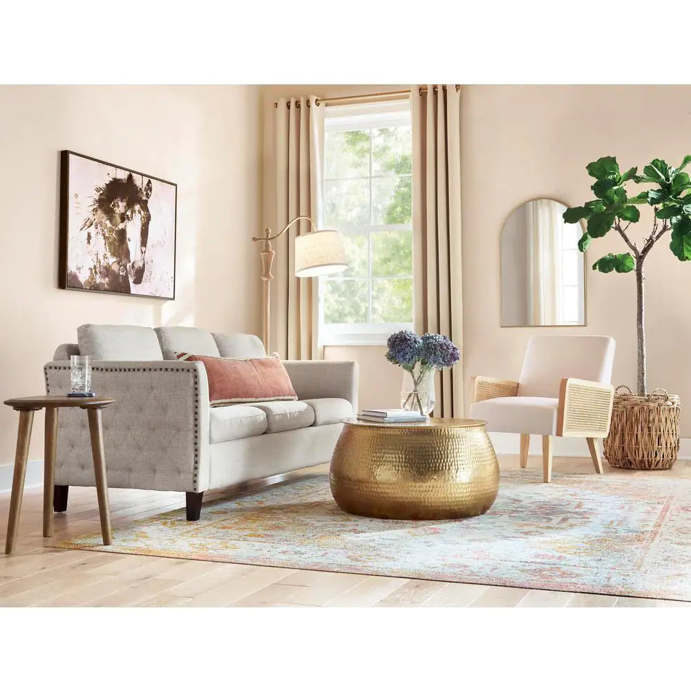 Calluna 31 In. Gold Medium round Metal Coffee Table with Lift Top