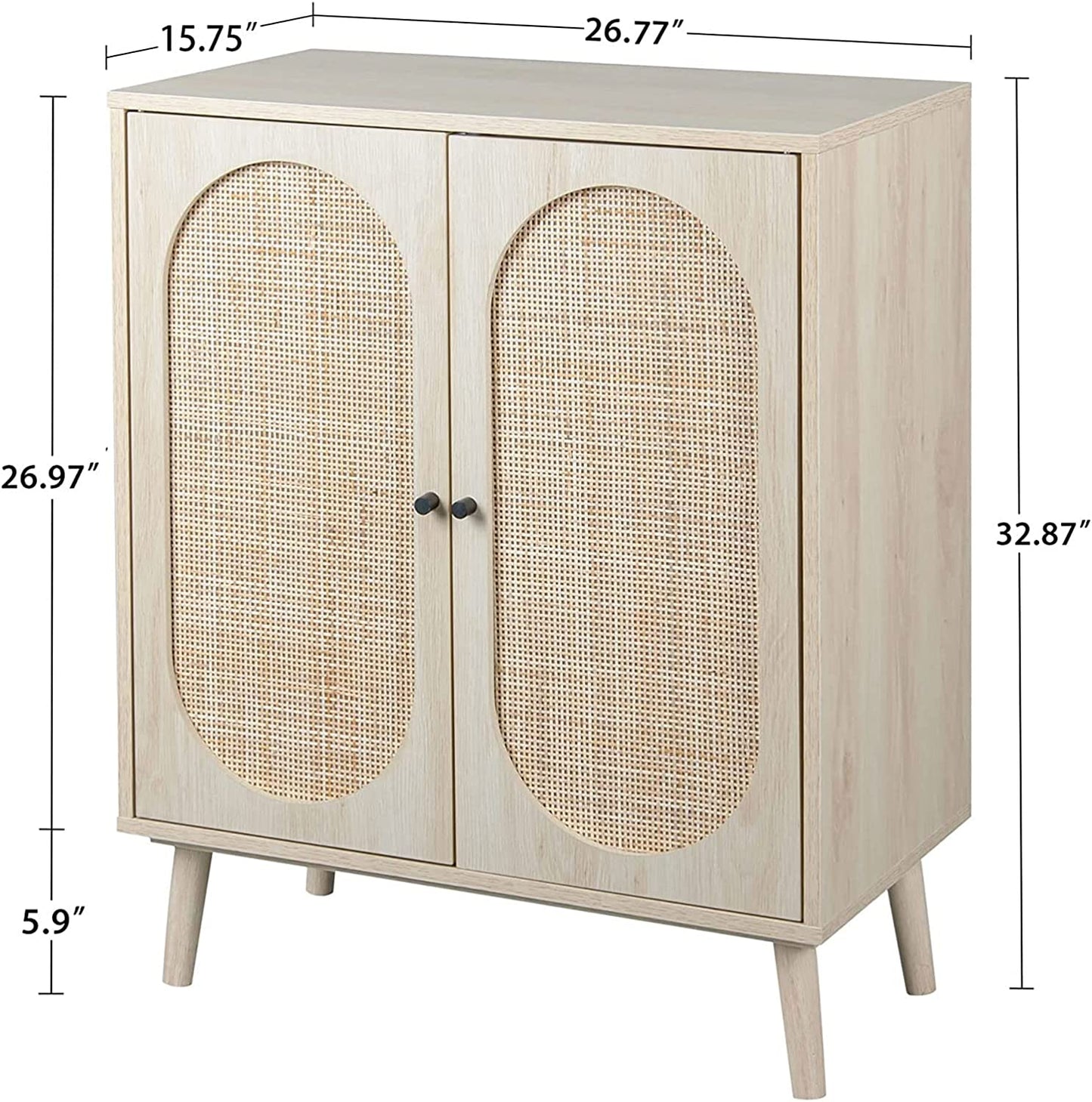 Rattan Sideboard Buffet Cabinet, Accent Kitchen Storage Cabinet Console Table with Adjustable Shelves for Living Room, Dining Room, Bedroom (Natural)