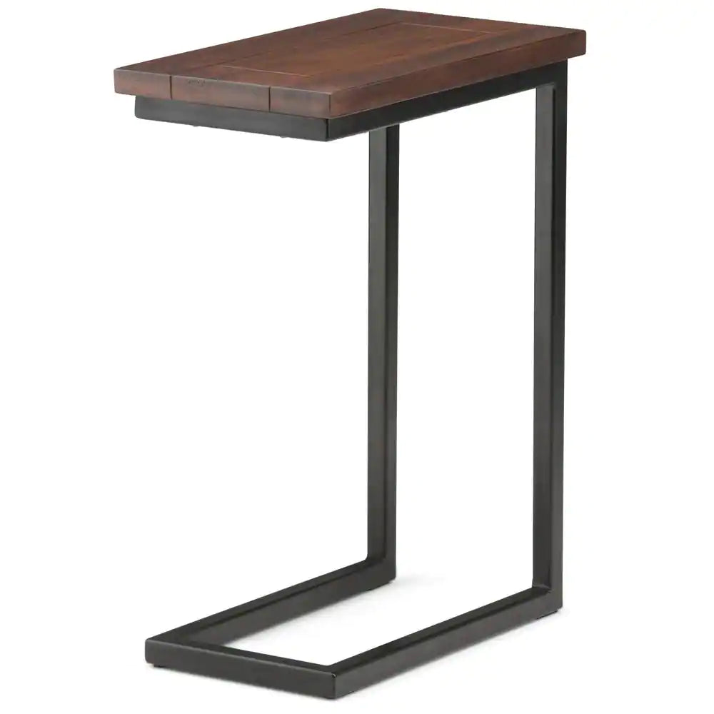 Skyler Solid Mango Wood and Metal 18 In. Wide Rectangle Industrial C Side Table in Dark Cognac Brown, Fully Assembled