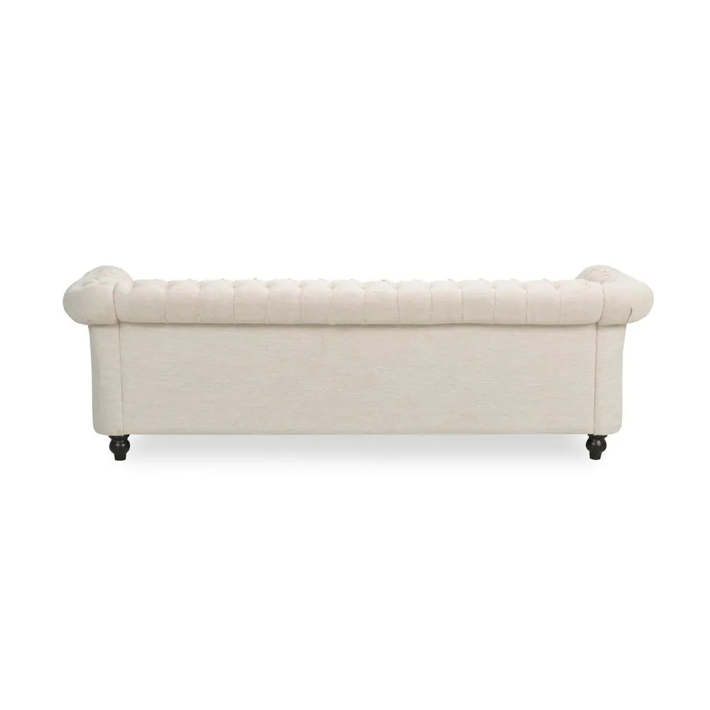 Parksley 84.75 In. Beige Solid Fabric 3-Seat Chesterfield Sofa with Removable Cushions