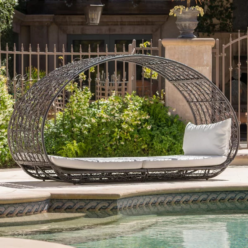 Lavina 91.25'' Wide Outdoor Wicker Patio Daybed with Cushions