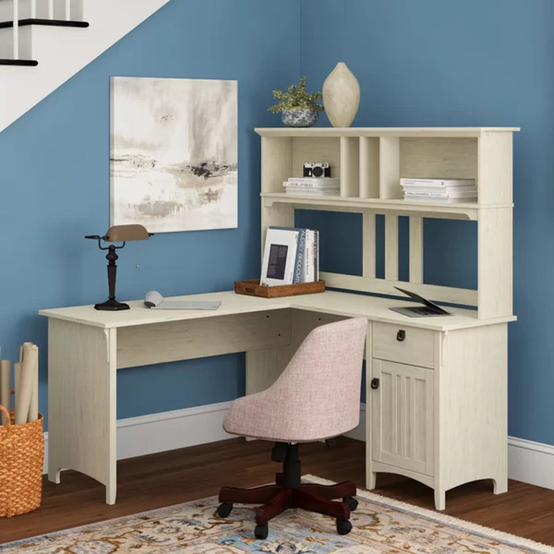 Saraghna L-Shape Credenza Desk with Hutch