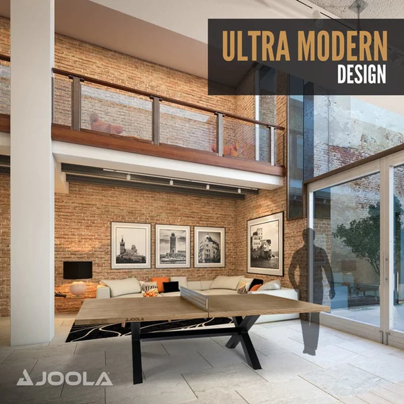 Joola Berkshire Outdoor Table Tennis Table - Oak Wood Ping Pong Table with Steel Net Set & Frame - Multi Use Ping Pong Conference Table or Dining Table