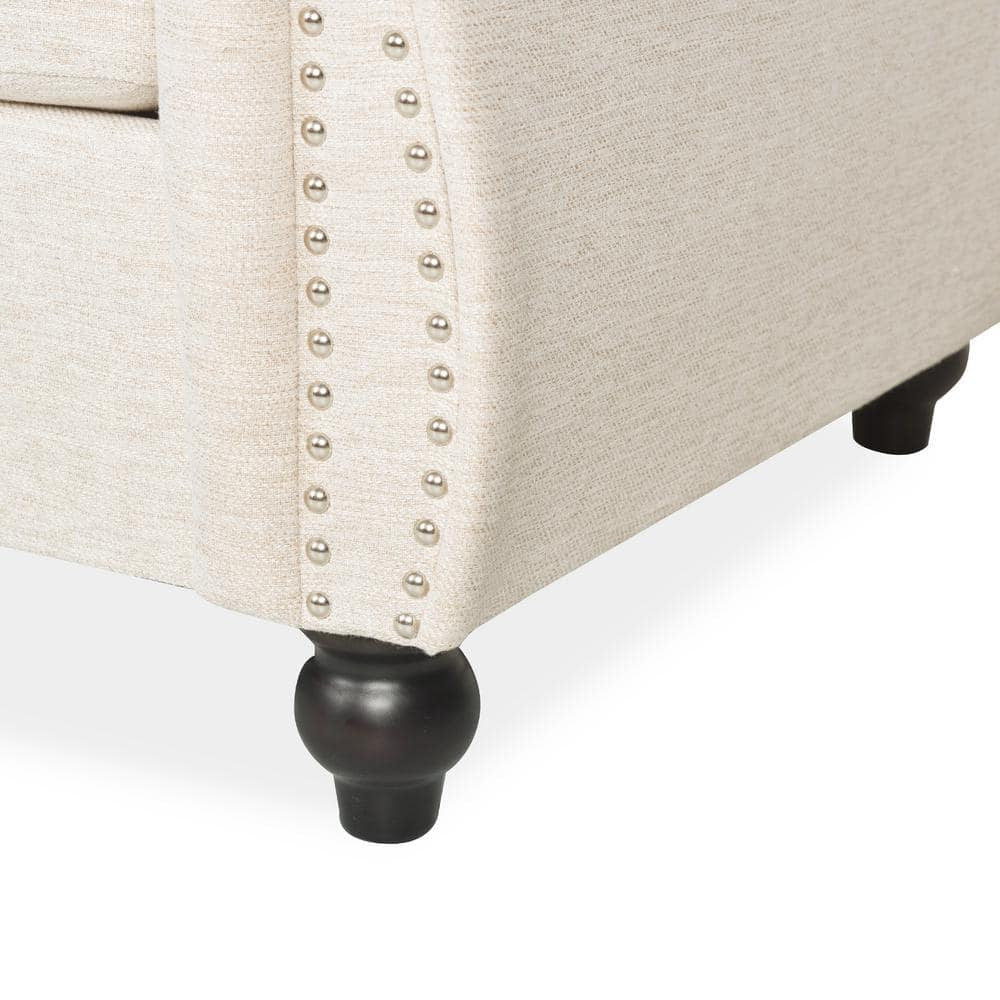 Parksley 84.75 In. Beige Solid Fabric 3-Seat Chesterfield Sofa with Removable Cushions