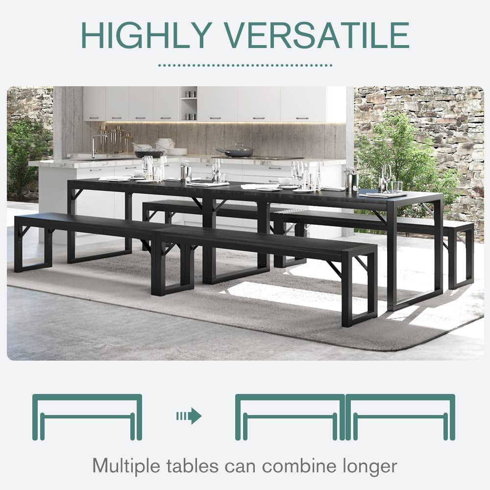 Imusee Modern Industrial 3-Piece Soho Dining Table Set, Metal Frame and MDF Board, Dining/Kitchen Table Set with Benches, Sturdy Structure, Space-Saving Furniture