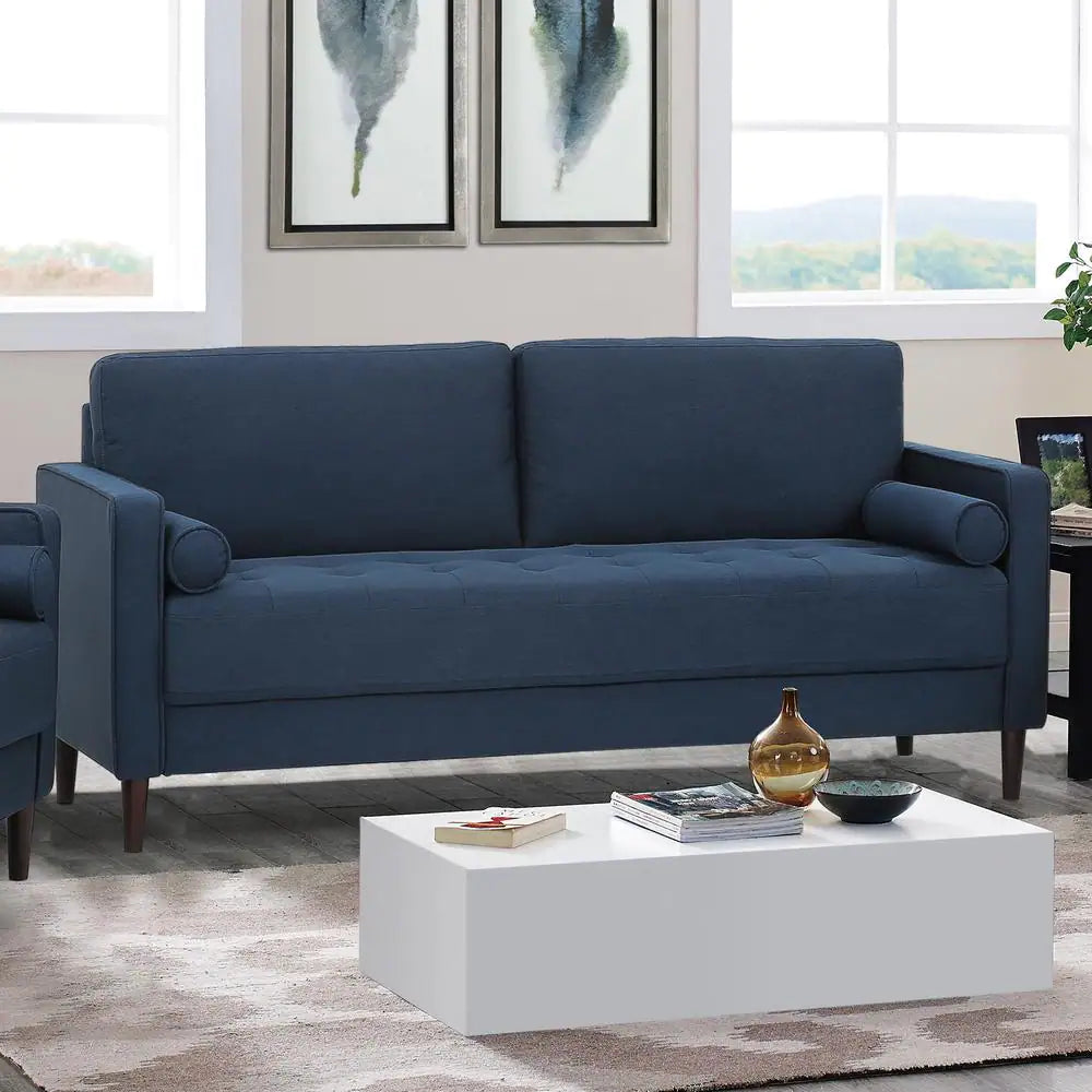 Lillith 31.1 In. Navy Blue Polyester 4-Seater Tuxedo Sofa with Square Arms