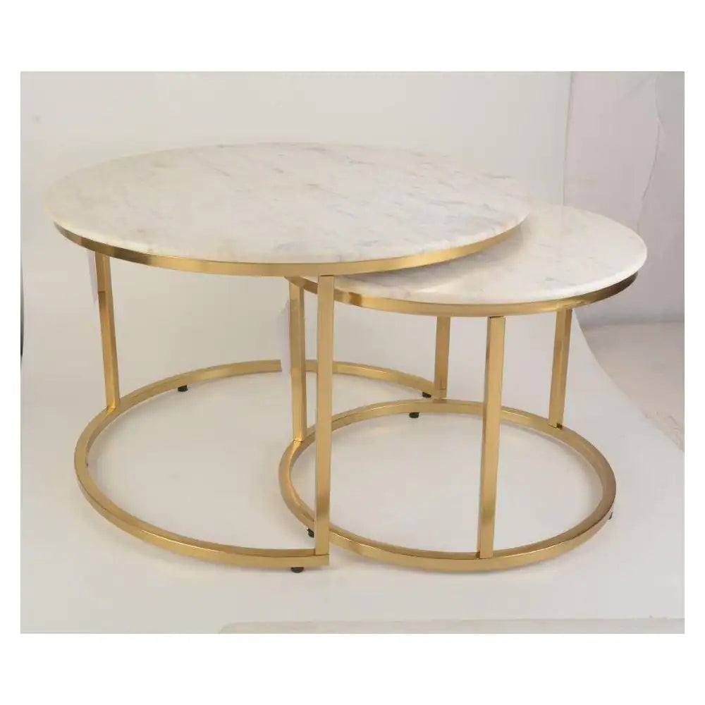 Cheval 2-Piece 31 In. Gold/Marble Medium round Marble Coffee Table Set