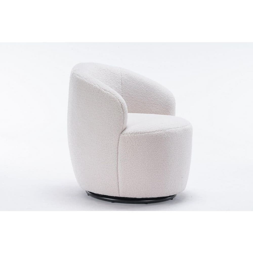 Ivory Teddy Fabric Swivel Accent Armchair Barrel Chair