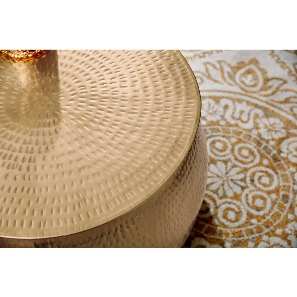 Calluna 31 In. Gold Medium round Metal Coffee Table with Lift Top