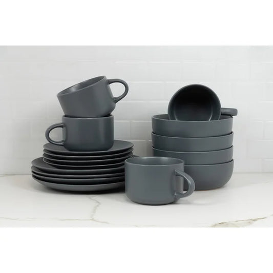 Ten Strawberry Street Wazee Matte Stoneware Dinnerware - Set of 16