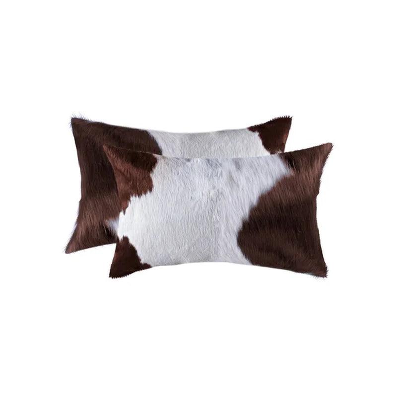 12" X 20" X 5" White/Brown, Cowhide - Pillow 2Pack