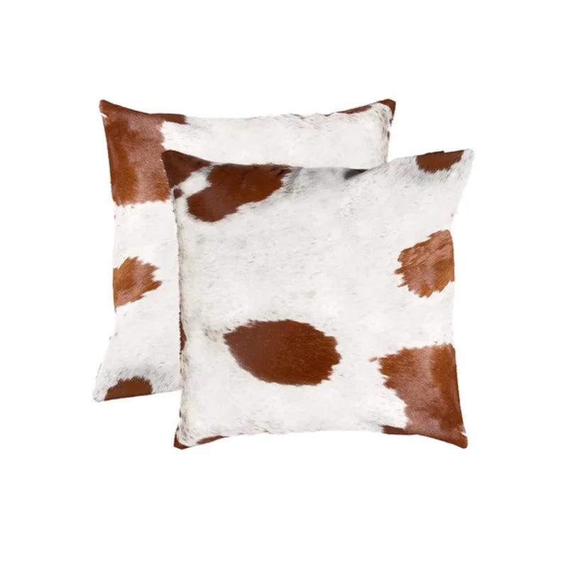 18" X 18" X 5" Brown/Beige Cowhide Pillow 2 Pack