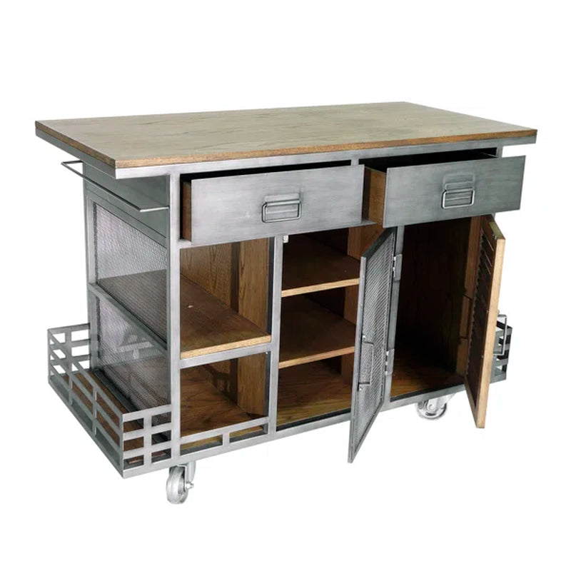 Zepeda 50'' Wide Rolling Kitchen Island with Solid Wood Top