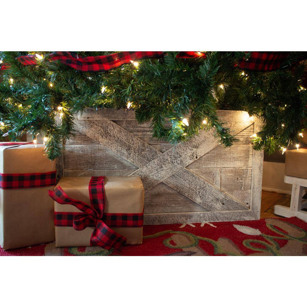 Farmhouse Deluxe 22.5 In. W X 14.5 In. H, 30 In. Dia, White Wash Decorative Christmas Tree Box Collar