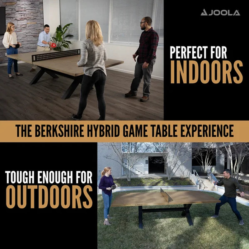 Joola Berkshire Outdoor Table Tennis Table - Oak Wood Ping Pong Table with Steel Net Set & Frame - Multi Use Ping Pong Conference Table or Dining Table