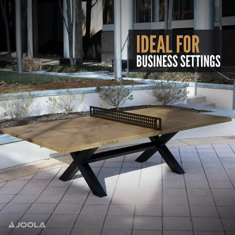 Joola Berkshire Outdoor Table Tennis Table - Oak Wood Ping Pong Table with Steel Net Set & Frame - Multi Use Ping Pong Conference Table or Dining Table
