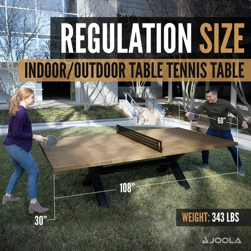 Joola Berkshire Outdoor Table Tennis Table - Oak Wood Ping Pong Table with Steel Net Set & Frame - Multi Use Ping Pong Conference Table or Dining Table