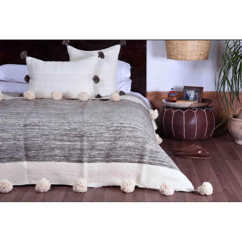 Pom Pom Wool Blanket & Pillow Set