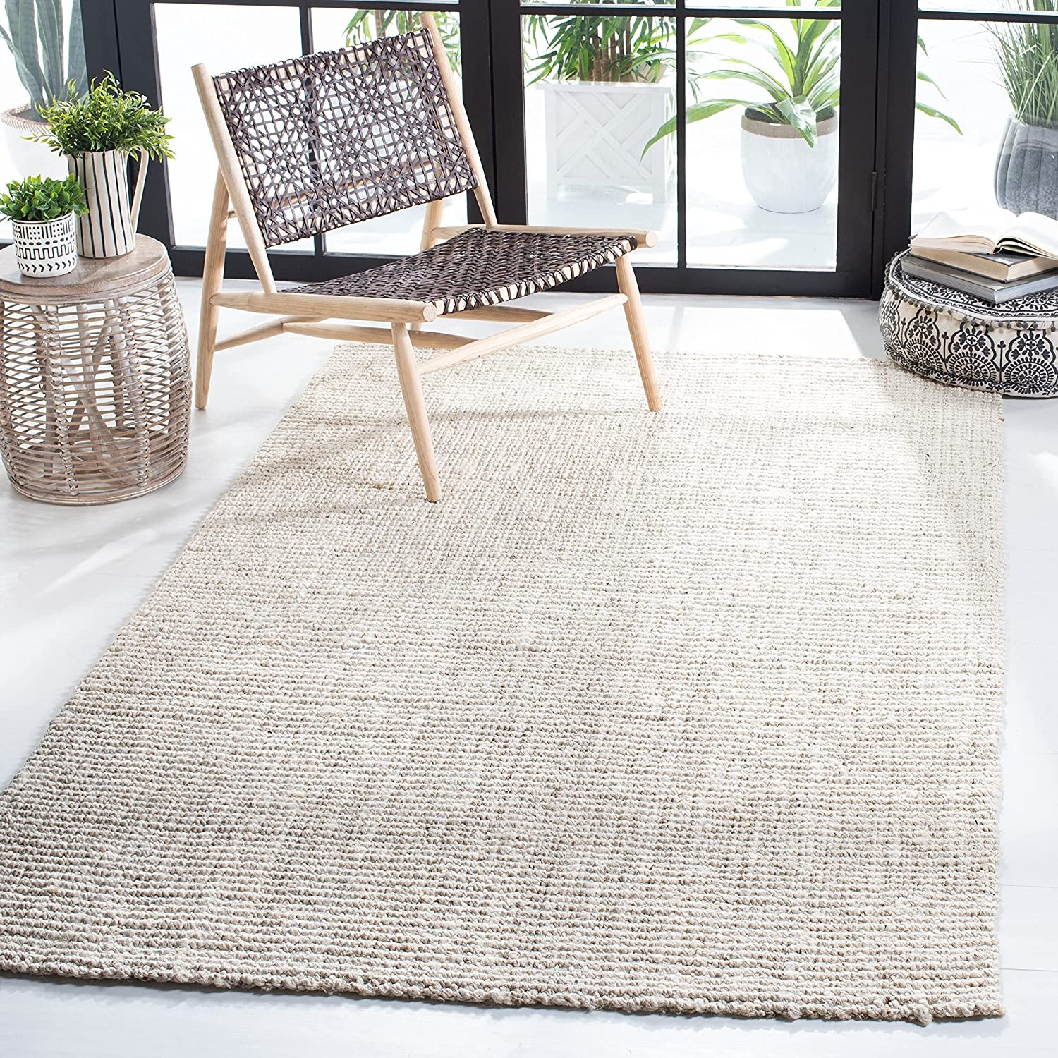 Natural Fiber Collection 9' X 12' Bleach/Ivory NF747B Handmade Contemporary Rustic Farmhouse Premium Jute Living Room Dining Bedroom Area Rug