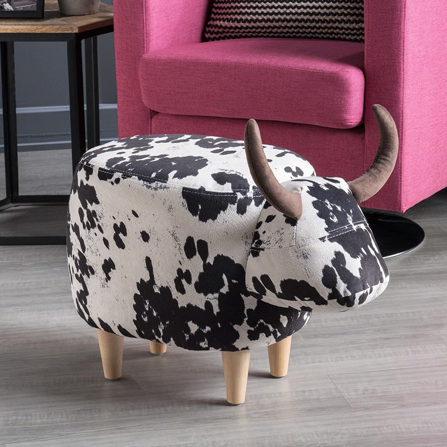 Home Bessie Patterned Velvet Cow Ottoman